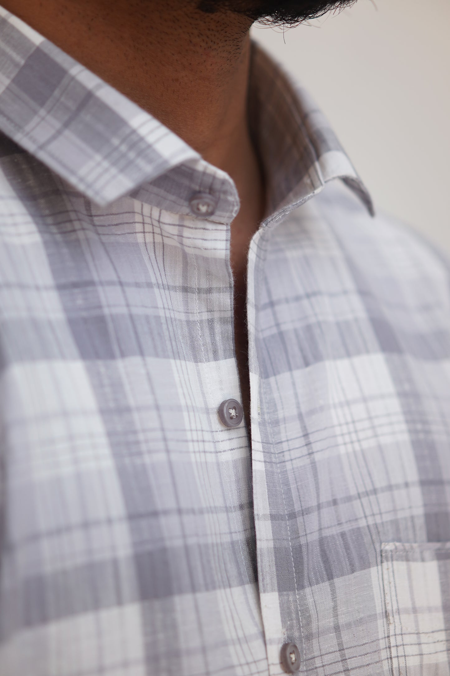 Classic Checked Cotton Shirt (Regular Fit) – Grey & White