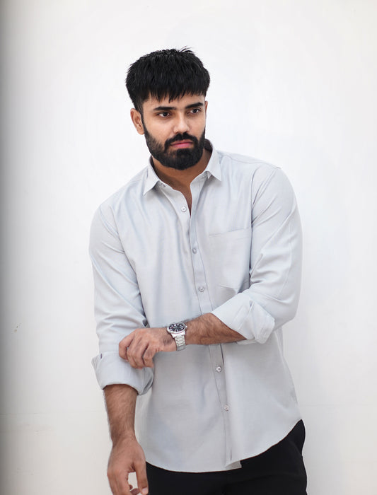 Minimal Light-Grey Cotton Shirt (Regular Fit)