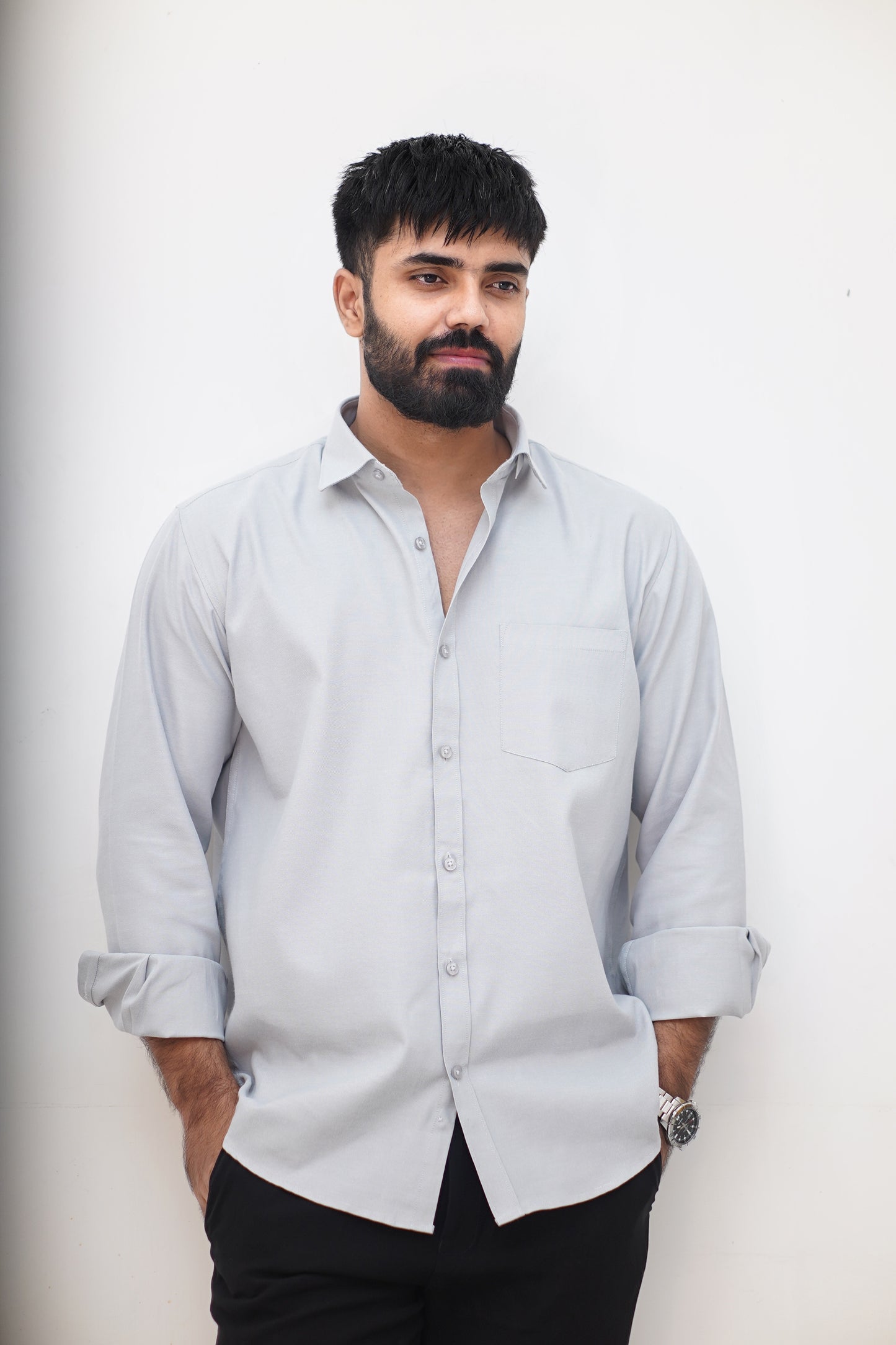Minimal Light-Grey Cotton Shirt (Regular Fit)