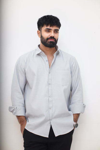 Minimal Light-Grey Cotton Shirt (Regular Fit)