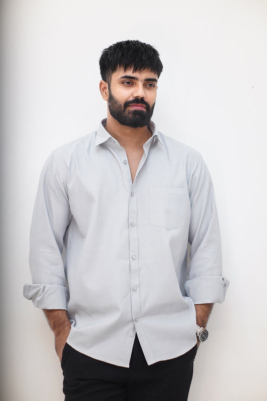 Minimal Light-Grey Cotton Shirt (Regular Fit)