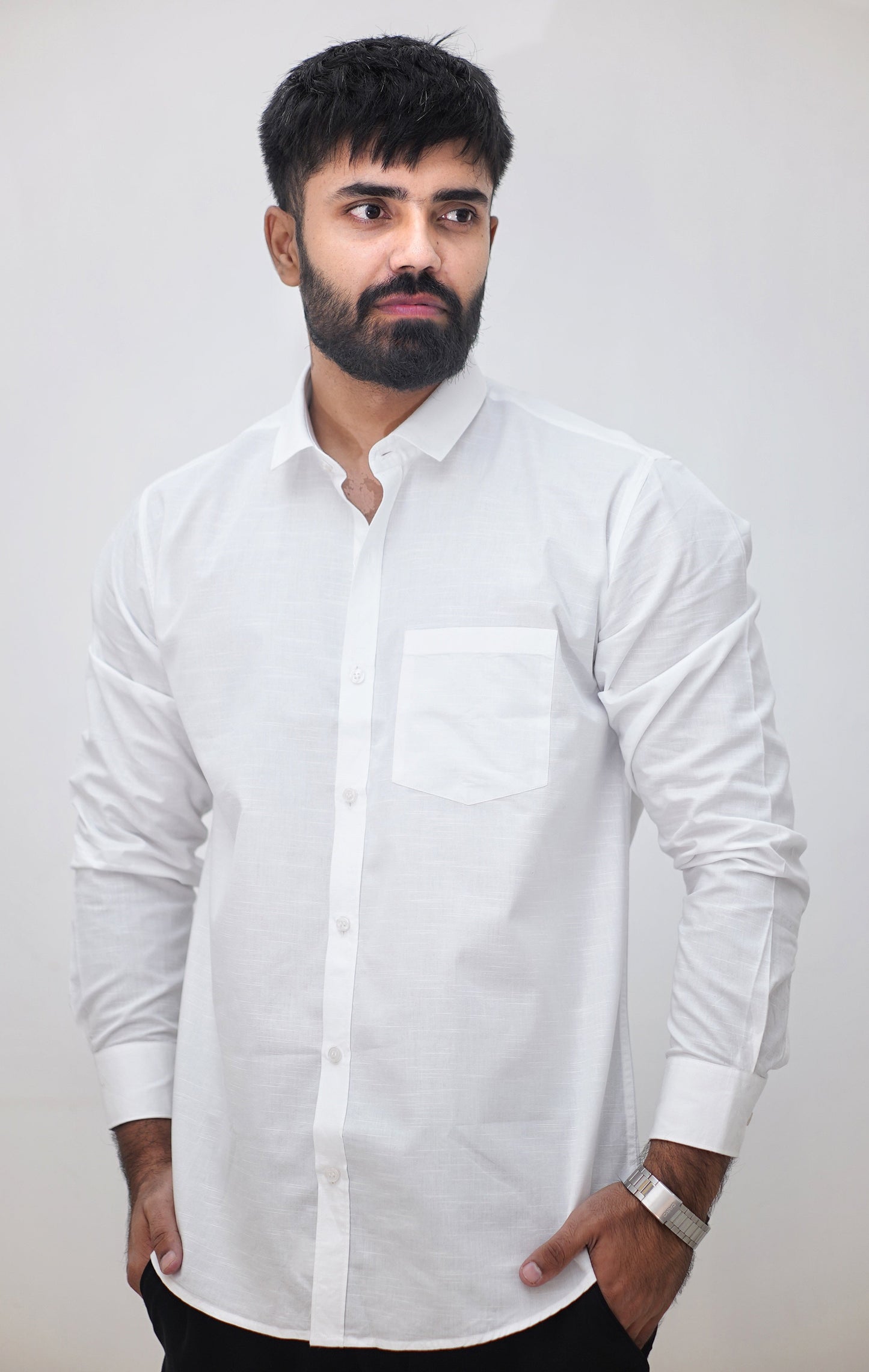 Essential White Slub Linen Shirt (Regular Fit)