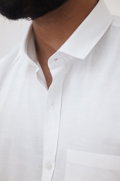 Essential White Slub Linen Shirt (Regular Fit)