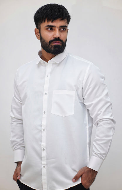 Classic White Dobby Cotton Shirt (Regular Fit)
