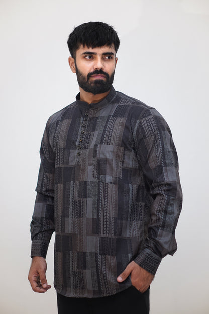 Geometric Print Cotton Kurta Shirt (Regular Fit)
