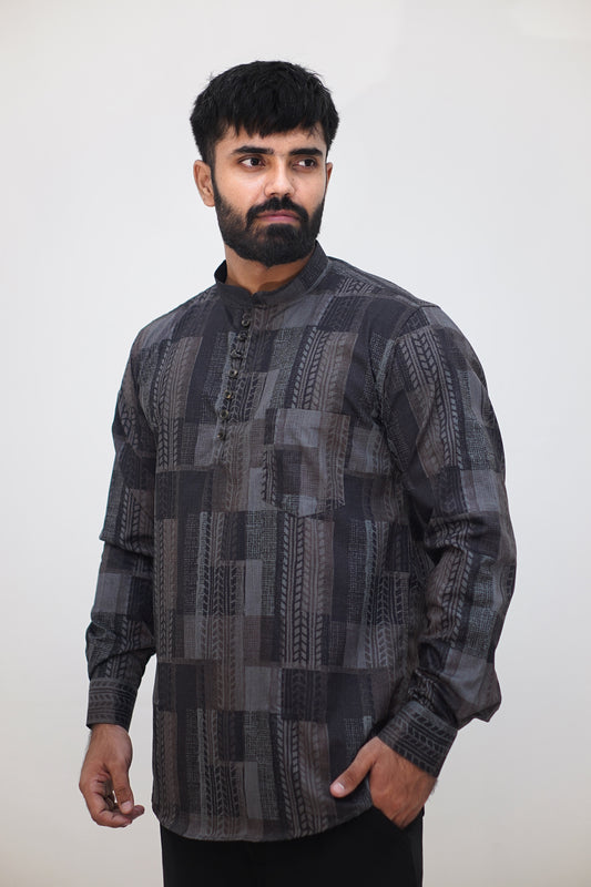 Geometric Print Cotton Kurta Shirt (Regular Fit)