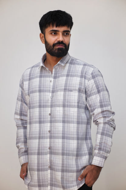 Classic Checked Cotton Shirt (Regular Fit) – Grey & White