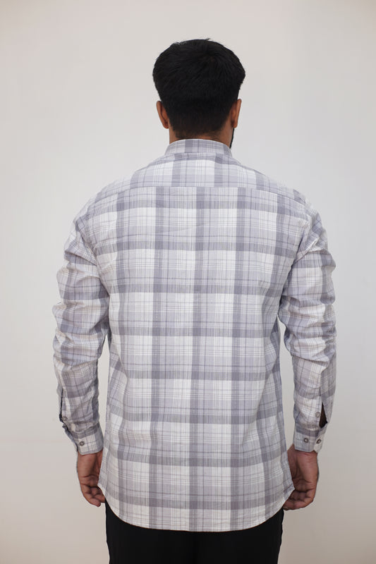 Classic Checked Cotton Shirt (Regular Fit) – Grey & White